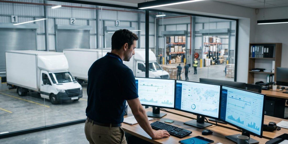 Reducir costes logísticos: vista de panel de control de rutas y flota de distribución